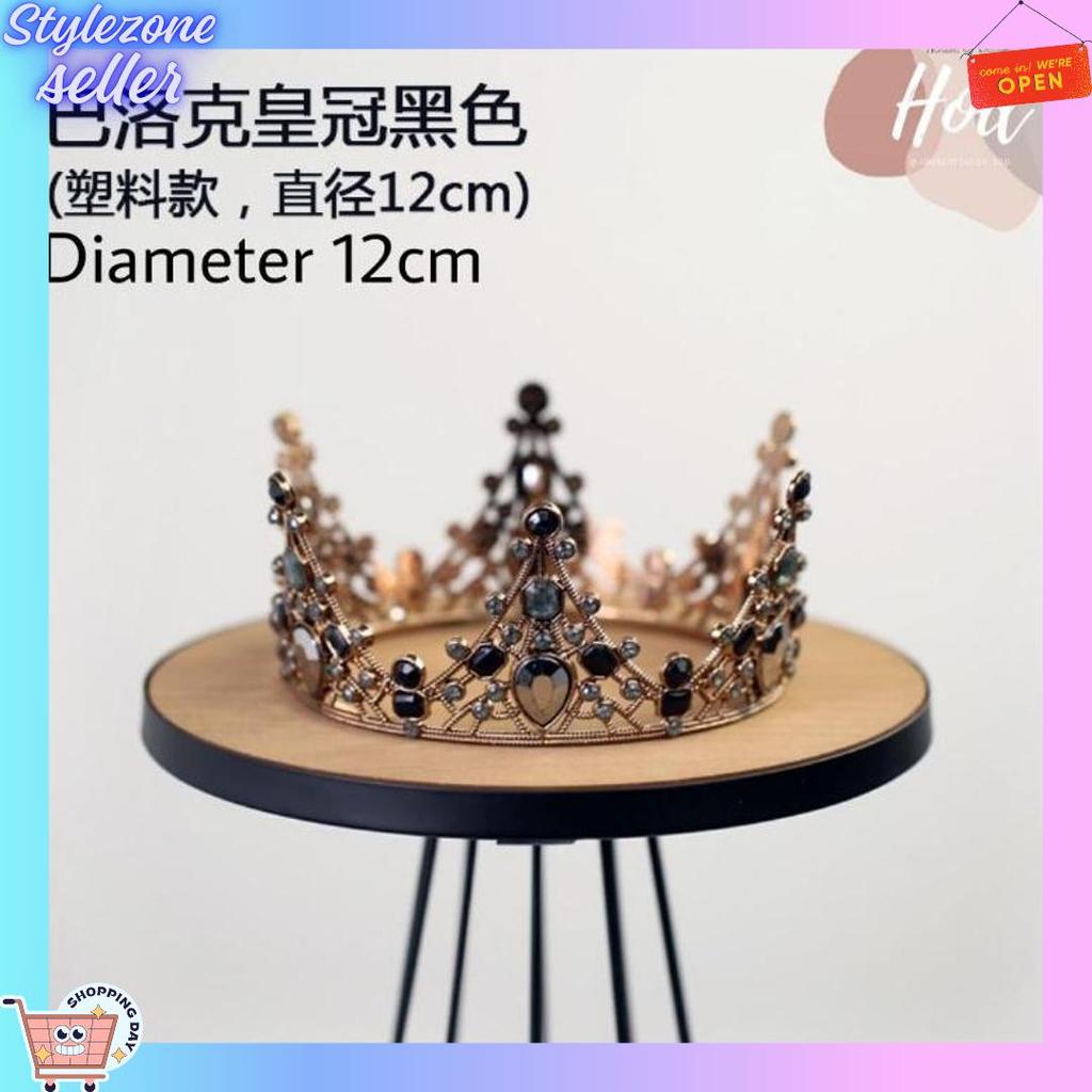 Original Topper Bold Crown Black Silver Dark Gold Hiasan Birthday Cake Tiara Hitam Mahkota Kristal W