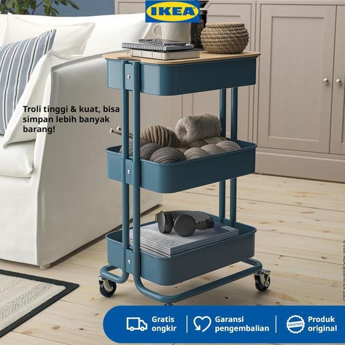 IKEA RASKOG Troli Dapur Serbaguna Abu-Biru 35x45x77cm .
