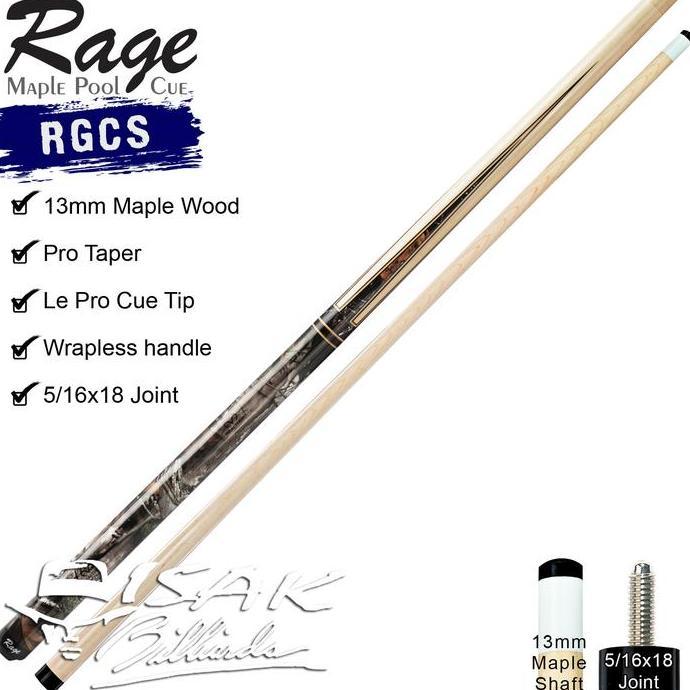 Rage RGCS Pool Cue - 13 mm Maple Billiard Stick Stik Biliar Players Terlaris