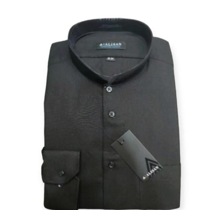New- Kemeja Alisan Koko Hitam Polos Lengan Panjang Reguler Fit