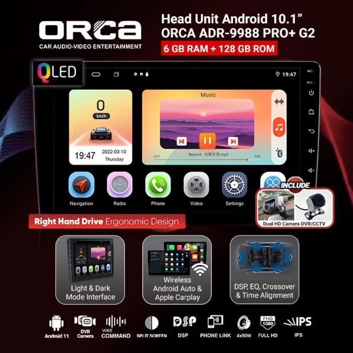 Head Unit Android 7 Inch Orca Adr-9988 Pro+ G2 Gen 2 Dsp Dual Dvr/Cctv Original Dan Terpercaya