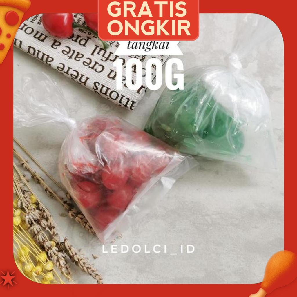 Cherry Hijau Tangkai Ceri Hijau Tangkai Maraschino 100 Gram (Hijau)