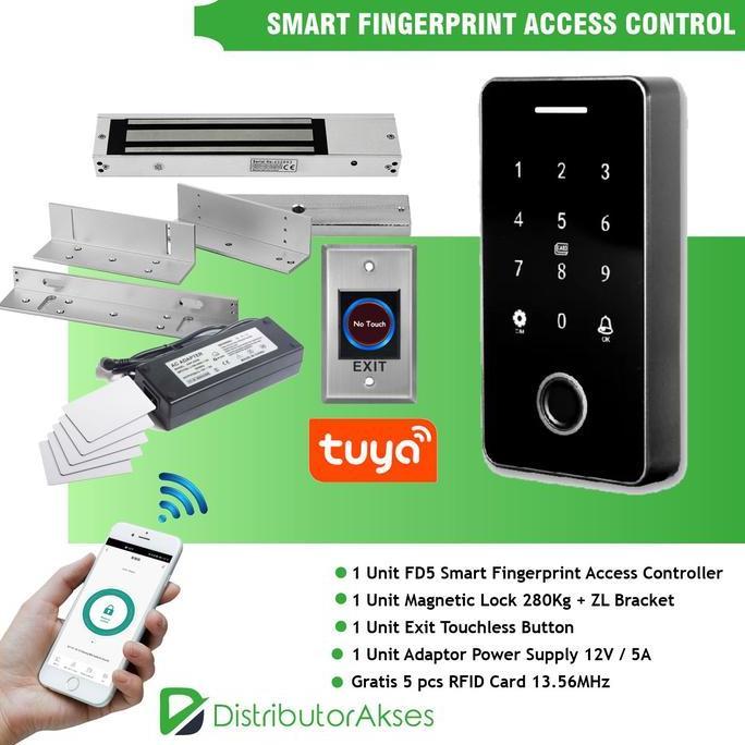 DELTONS PAKET SMART FINGERPRINT ACCESS CONTROL FD5 EM LOCK PINTU AKSES UNTUK PINTU KAYU BESI ALUMUNI