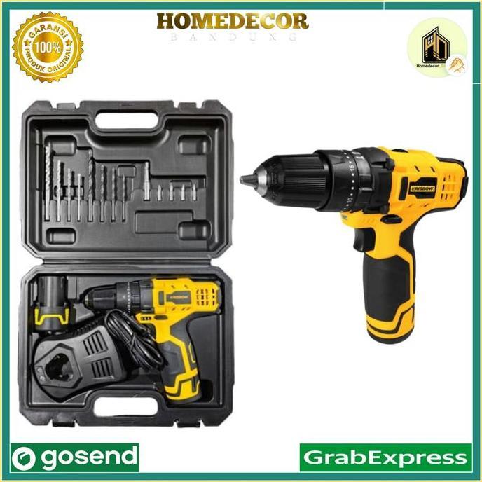 Terlaris Krisbow Bor Cordless Impact 10 Mm 12V Ircid122 / Bor Tanpa Listrik Set Dengan Charger