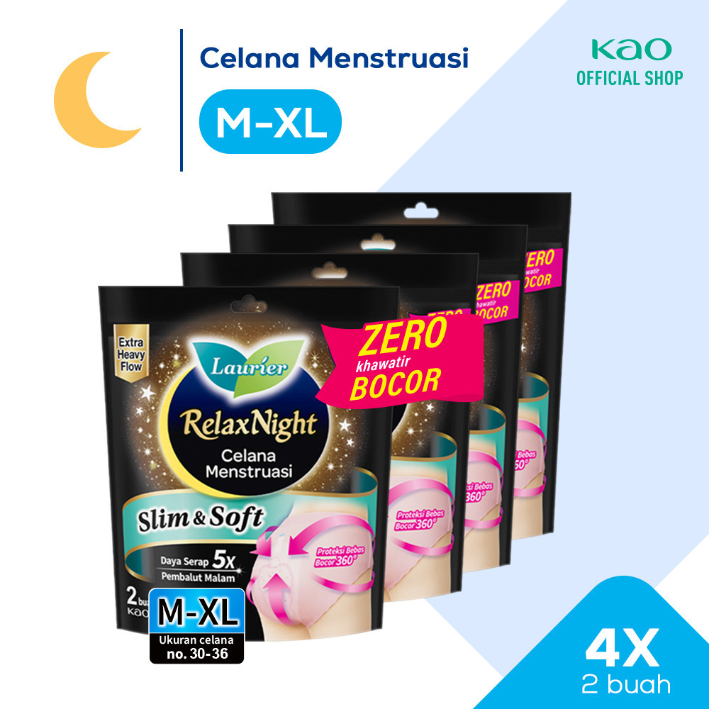 Laurier Relax Night Celana Menstruasi Pembalut Wanita Size M-XL 2 Buah (Pembalut Celana) Fourpack