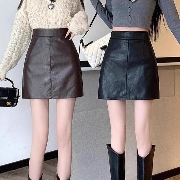 [SHINE FASHION]Rok Wanita Mini Fitted Skirt Leather Fashion Korean Style rok pendek rok kulit pendek