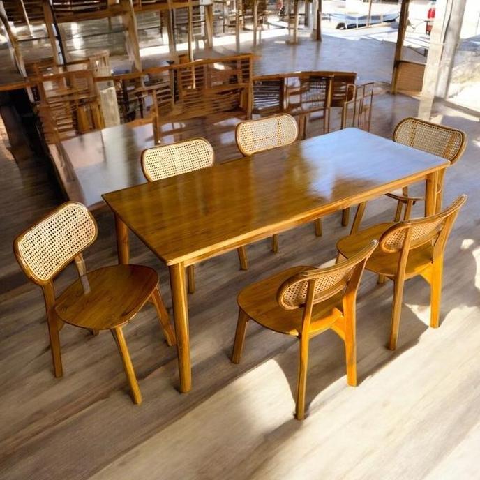 Terlaris Set Meja Makan Kursi Rotan / Meja Makan Retro / Meja Makan Rotan / Meja Makan Cafe & Resto 