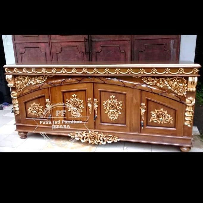 Terlaris Buvet Jati Ukir Mewah - Lemari Meja Tv- Furniture Jati Jepara