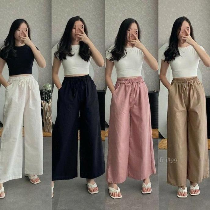 celana kulot linen wanita highwaist/ celana kulot linen premium terkini simpel/ celana basic wanita