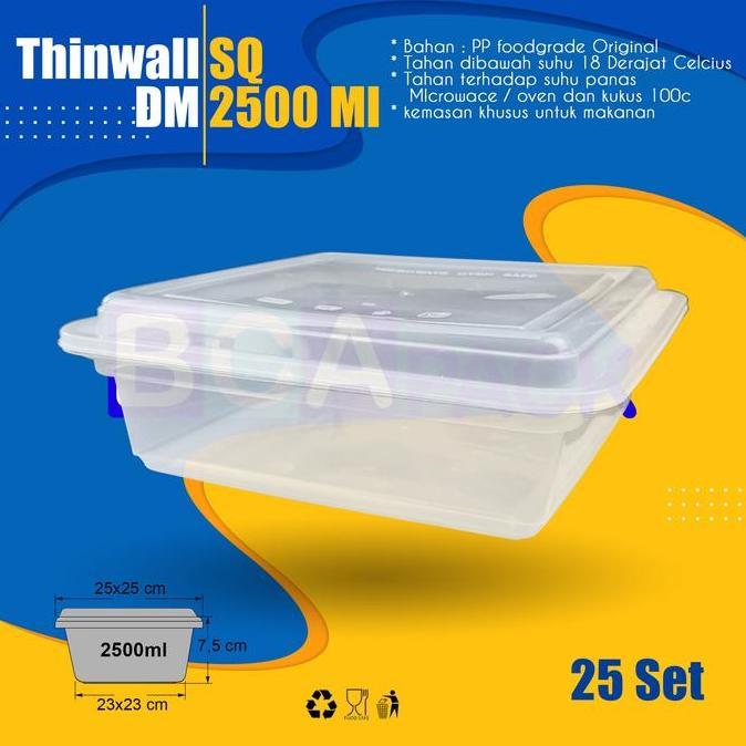 Thinwall Dm 2500 Ml Squere - 2500Ml Sq - Food Container - Isi 25Pcs