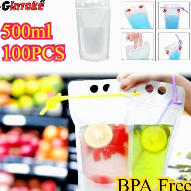 500 Ml 100Pcs/Set Plastik Pouch Minuman / Standing Pouch / Plastik Juice Premium / Kemasan Minuman /
