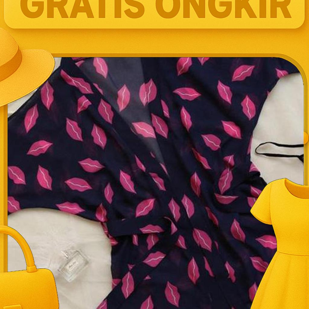 Kimono Wanita Baju Tidur Bahan Sifon Motif Bunga A187 Satin