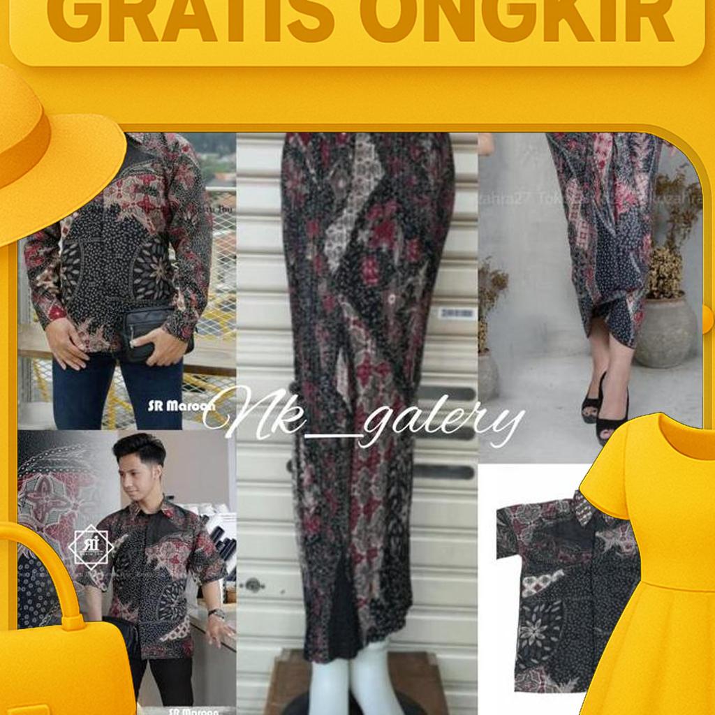 Couple Baju Batik Kebaya Modern Maroon / Saroja Maroon