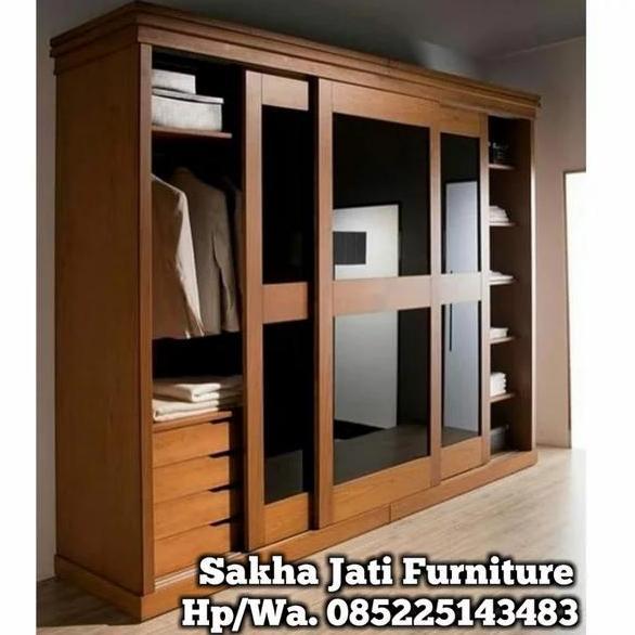 Terbaru Lemari Pakaian 4 Pintu Kayu Jati Minimalis Sleding Plus Finising