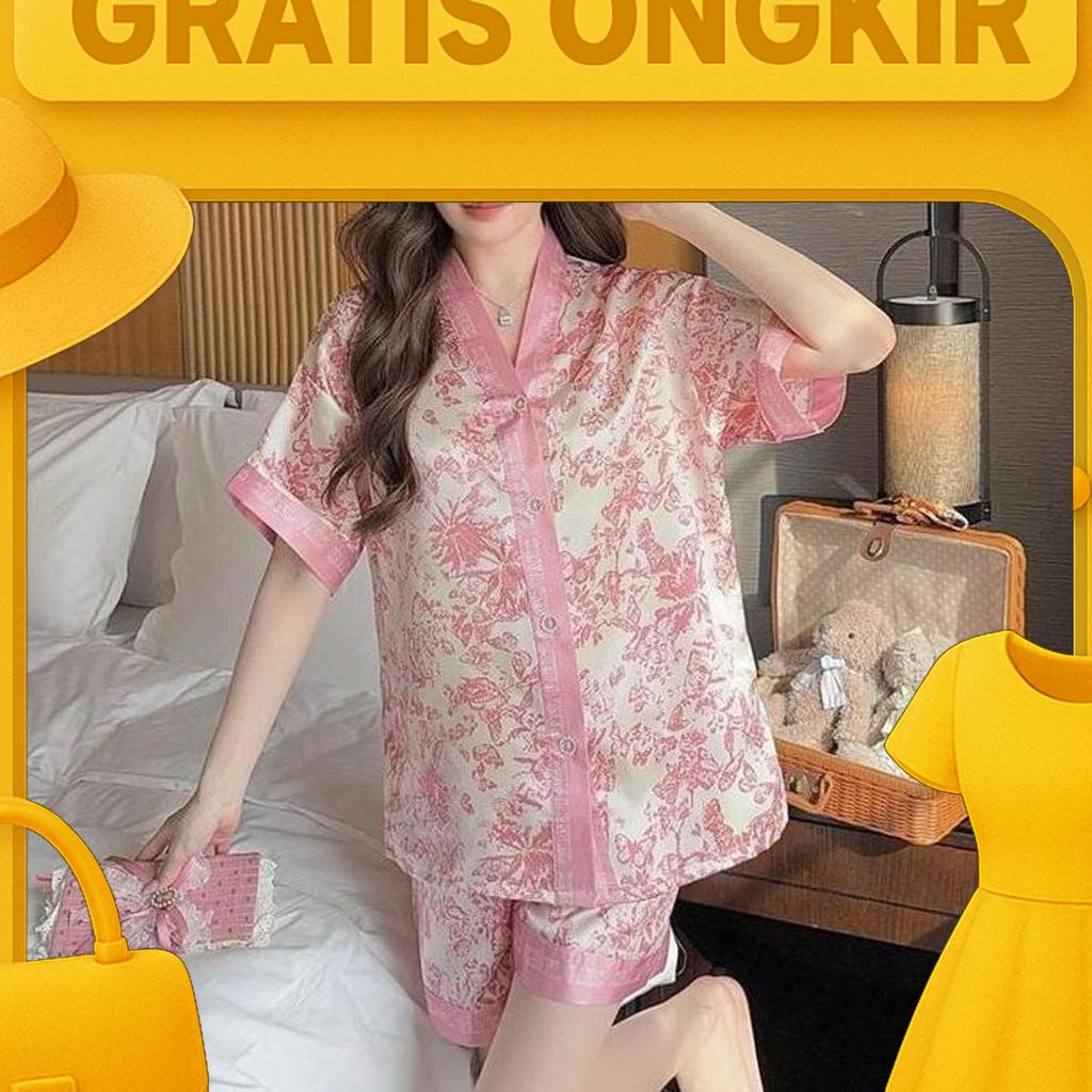 Baju Tidur Satin Baju Pakaian Piyama Tidur Wanita Import Kekinian/Baju Dinas Malam Wanita Hot/Baju T