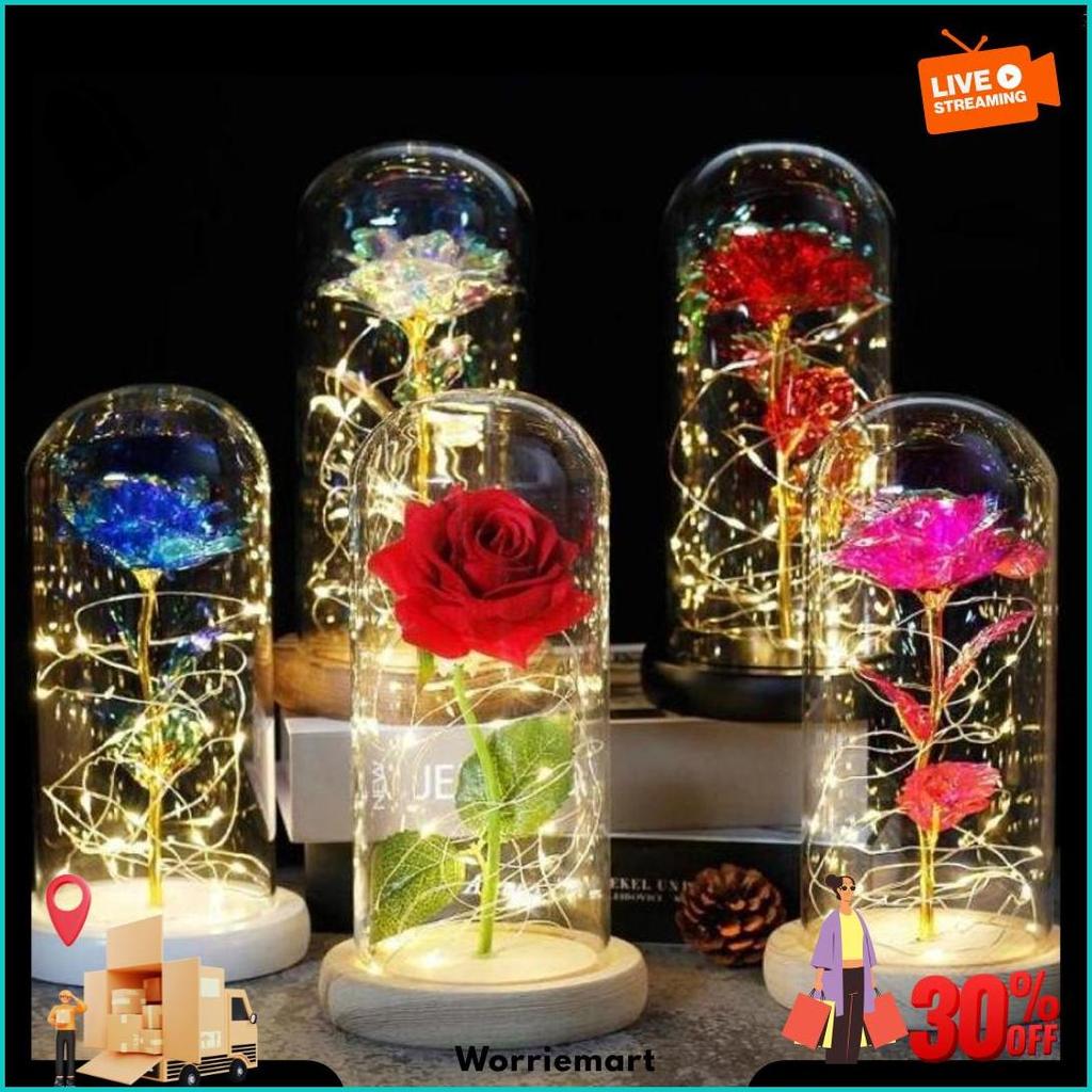 Lampu Led Bunga Mawar Dekorasi Beauty And The Beast Rose Dome Pajangan Kado Hiasan Original Produk