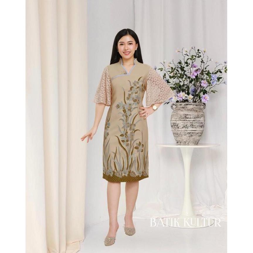 Batik Kultur Dress - HBLD - Fireweed Pastel in Khaki Brown