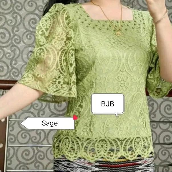Blouse Kebaya Brokat Mewah Tangan Kembang Premium Baju Hitam Atasan Wanita Masa Kini Seragam pesta K