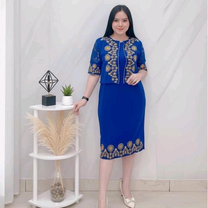 DRESS kode 8353  *ROMPI LEPAS* Original Bordir  Material : SCUBA & brukat Pesta Brokat Motif Casual 