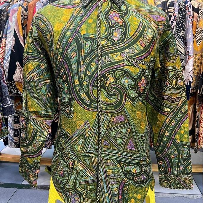 Batik dobby exclusive full jahitan sk trikot waffer warna dasar hijau kombinasi mewah elegant