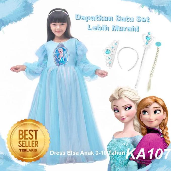 Gaun Dress Baju Elsa Frozen Anak 3thn 10thn Kostume Elsa Anna NEWKA107