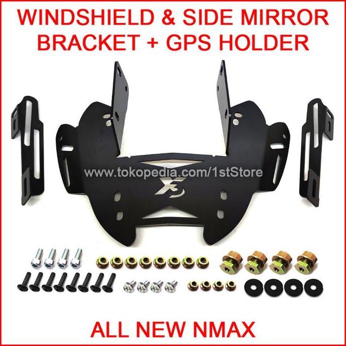 Bracket Windshield Spion + Gps All New Nmax 2020 2021 Breket Serpo X3