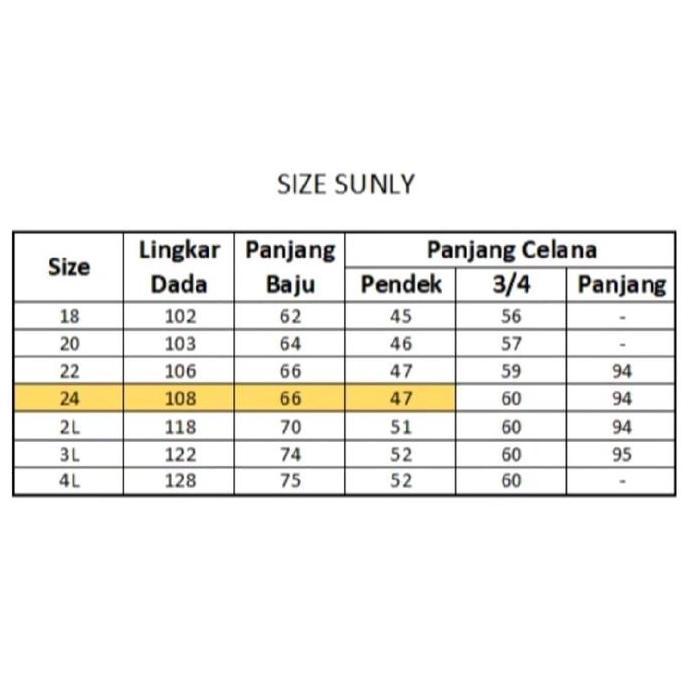 Baju tidur Sunly size 24 lengan pendek celana panjang bahan katun adem