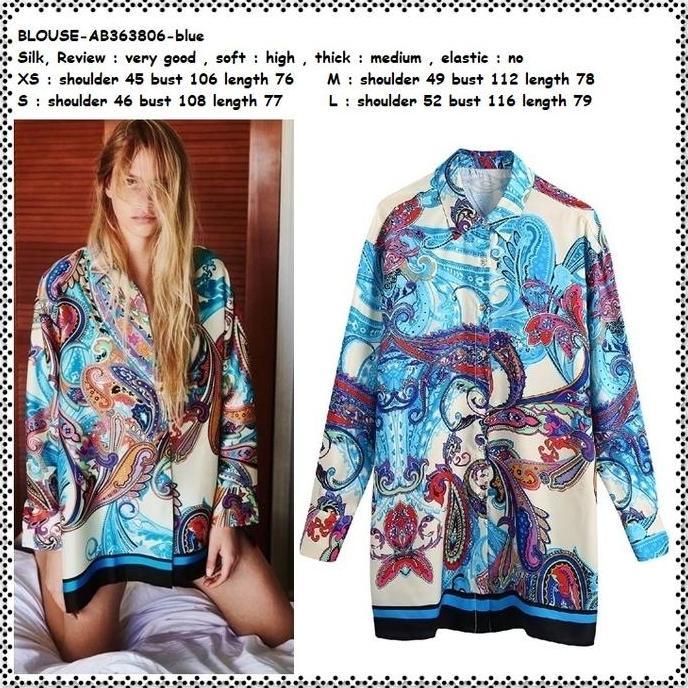 AB363806 Kemeja Batik Lengan Panjang Wanita Korea Import Sutra Tunik