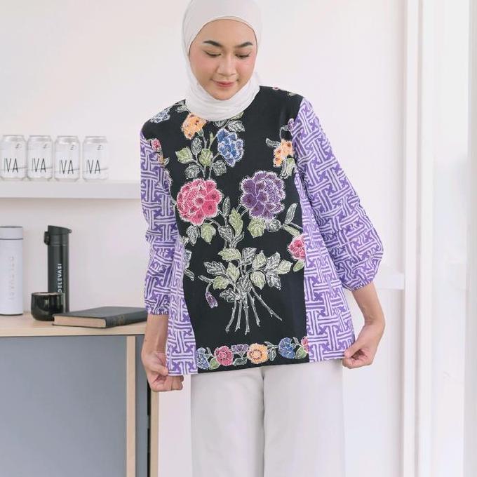 Batik Blouse Harini Ungu - batik kerja wanita atasan blouse batik seragam batik modern batik hijab b