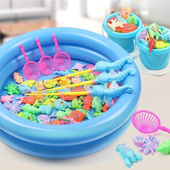 Mainan Pancing Ikan Anak-Anak 50Pcs Mainan Pancing Ikan Magnet Dan Kolam Pancingan Magnet Anak Maina