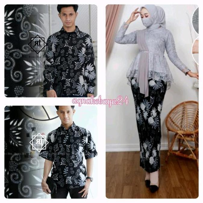 Couple kebaya Aurora selendang dan kemeja batik lengan panjang dan kemeja lengan pendek batik rok pl