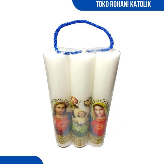 LILIN DOA KATOLIK 16 CM ISI 3 / LILIN ALTAR / LILIN DOA MURAH / LILIN ROHANI BERGAMBAR YESUS-MARIA