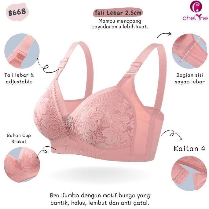 Murah Chelyne BH Wanita V17072 / B668 Jumbo - Full Cup Bra - Big Size Daily Bra 38/46 Non COD