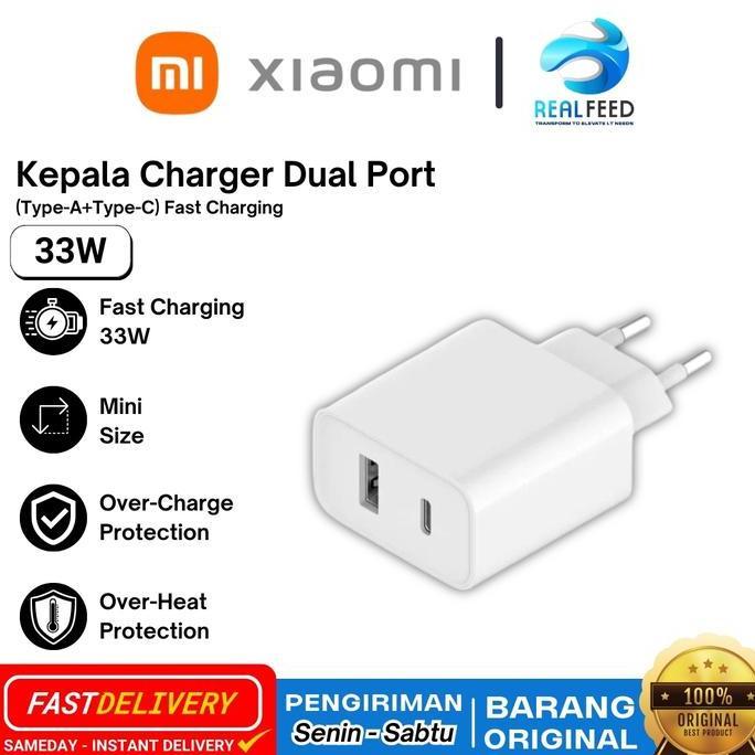 TERBARU - Xiaomi Mi 33W Wall Charger Type A + Type C Charger Kepala HP Original