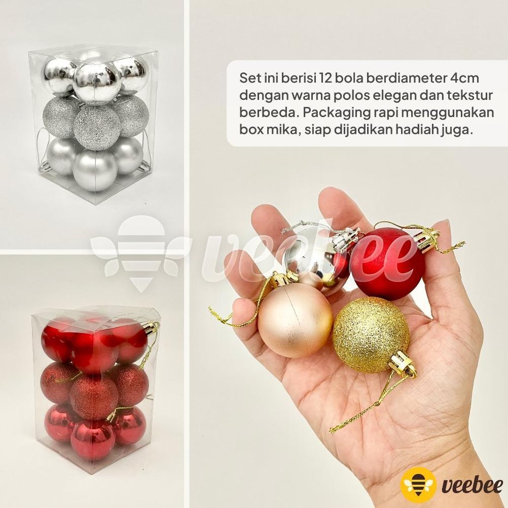 Viral Bola Natal Plastik 4cm Isi 12pcs (V24) | Hiasan Pohon Natal | Christmas Ornament | Bola Dekora
