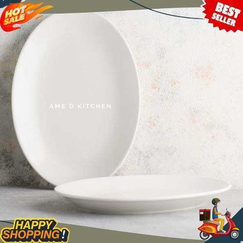 Super Piring Saji Oval Keramik Putih Bijian Tebal