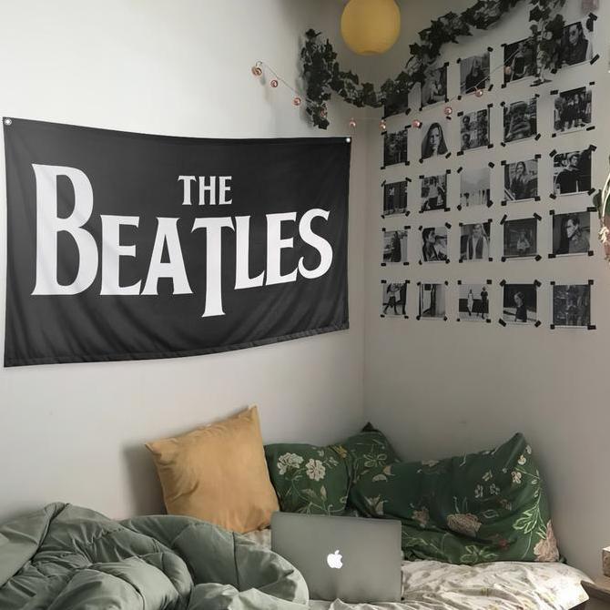 Poster Kain The Beatles, Bendera, Tapestry, Pajangan Dinding, Bahan Satin Peles, Ukuran Kecil-Besar