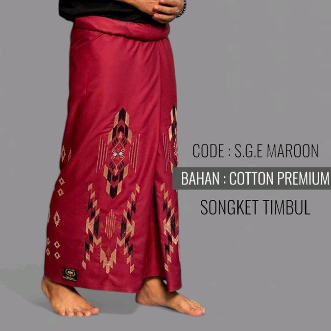Miliki Ahs Sge Sarung Bordir Motif Songket 100% Timbul Warna Hitam  Merah Bahan Katun Lembut Muslim 