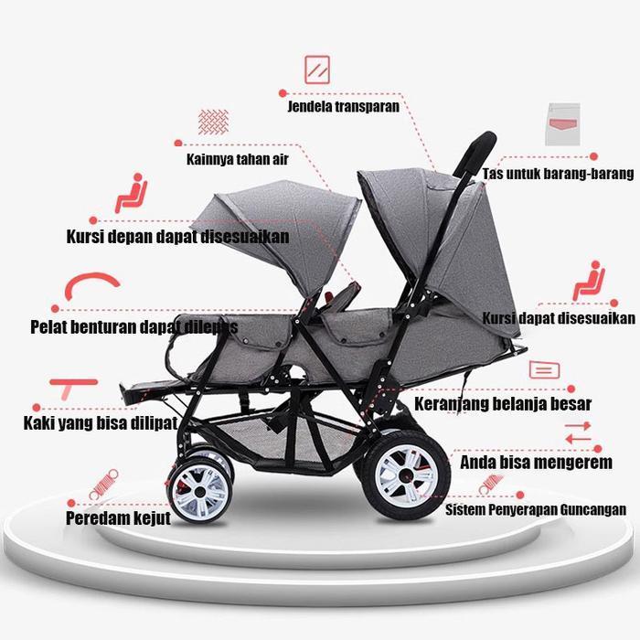 Stroller Kembar Stroller Baby Kereta Stroller Twin Bayi Double Stroller Kereta  Dorongan Original Da
