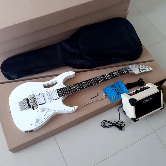 Gitar ibanez jem flower white plus ampli dan kabel jack,tas dan senar
