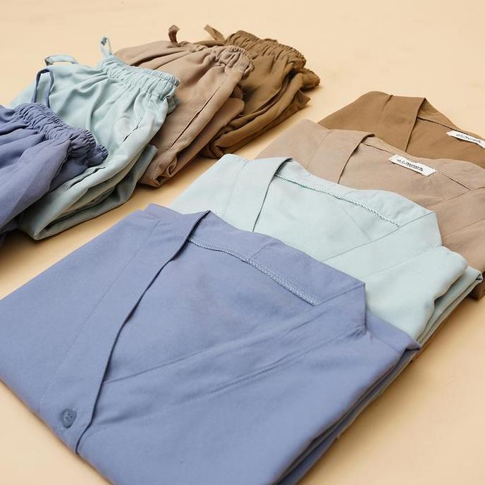 Promo [BEST SELLER] Nyonya Piyama Poly Bamboo Family Set (Neptune Cozy) Baju Dress  Panjang  Dewasa 