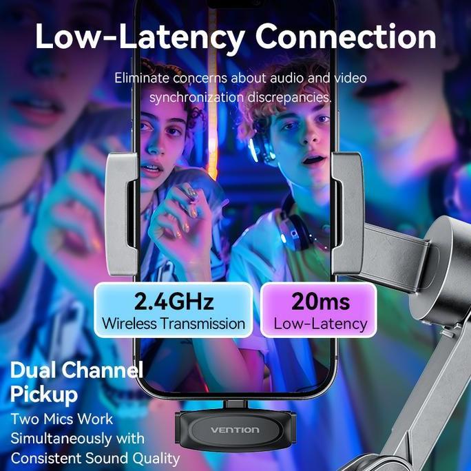 Yowwwvannn - Vention Wireless Microphone Dual Channel Clip On Lavalier Mic Live Streaming Hp