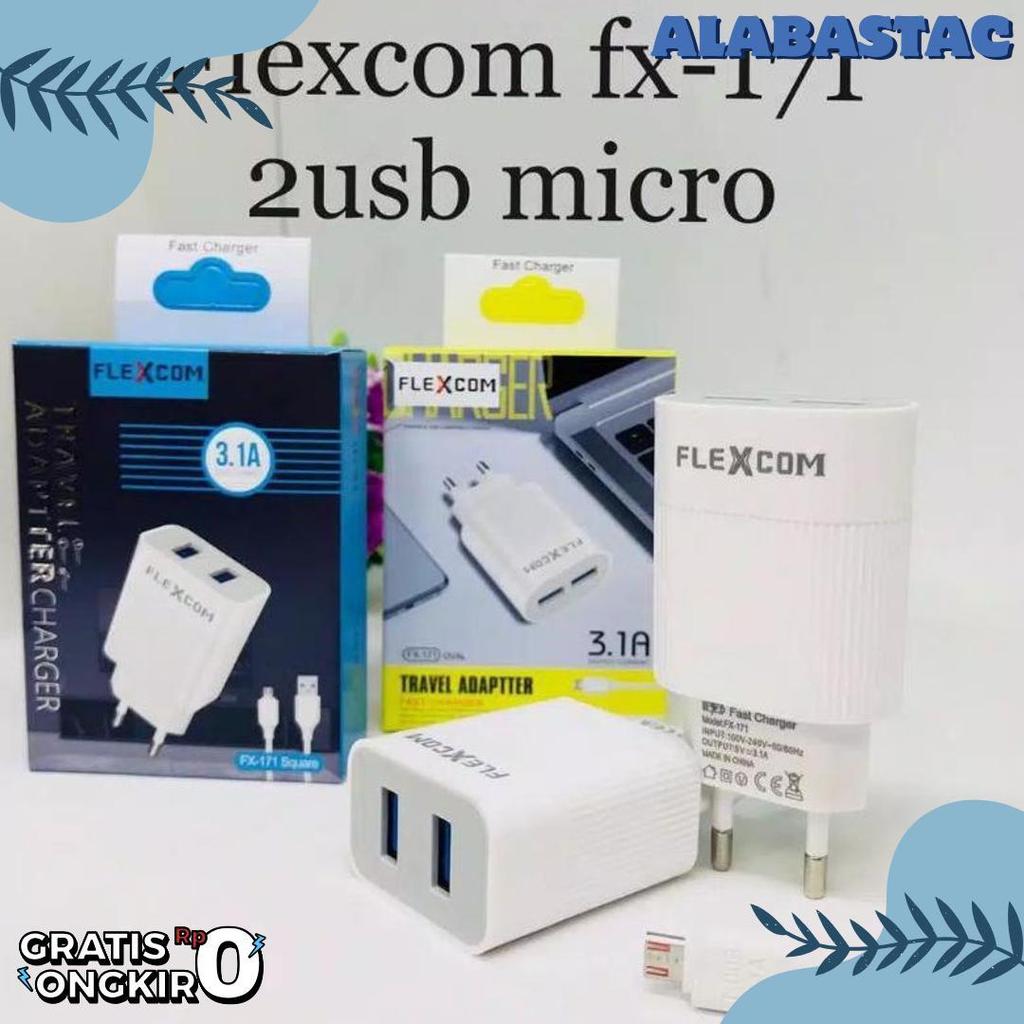 Lagi Diskon Nih Adaptor Kepala Charger Kabel Usb Flexcom 3.1A 2 Slot Lubang Rso