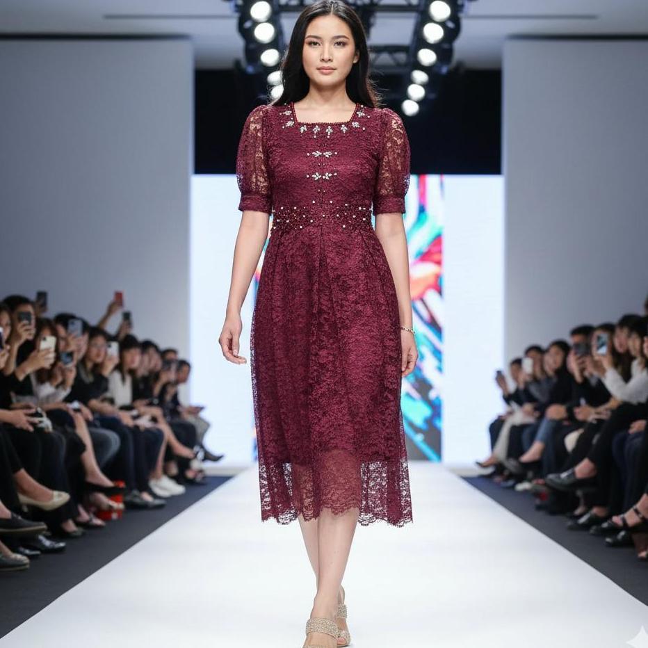 Promo Natall NIRINI DRESS PREMIUM PAYET BRUKAT PESTA NATAL 2025 / DRESS BROKAT KONDANGAN SERAGAMAN M