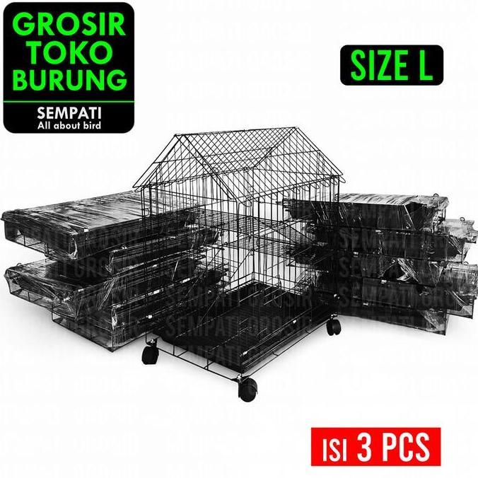 SEMPATI GROSIR Kandang Kucing Model Atap Rumah Size L 60X40 Cm Large Isi 3 Pcs Plus Tatakan Roda San