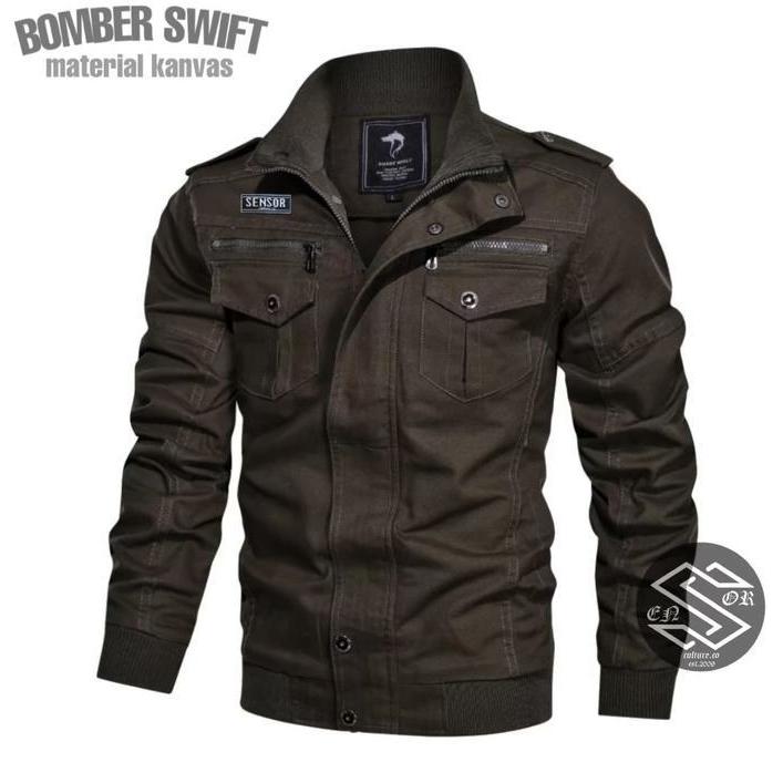 Jaket Bomber Swift Pria Terbaru / Jaket Bomber Mat Canvas Full Puring / Jaket Bomber Simple Polos / 