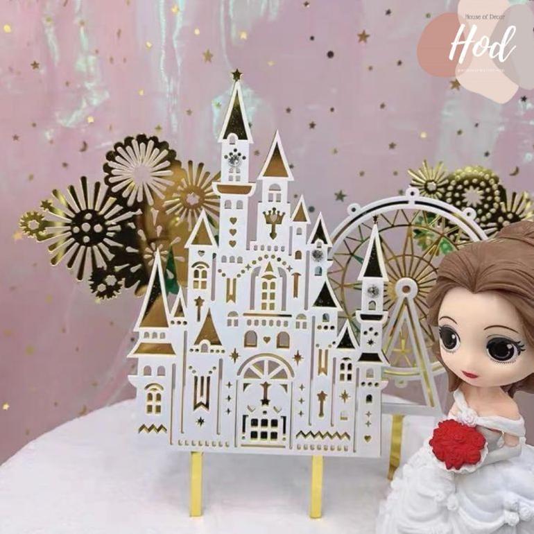 Terlaris Topper Akrilik Castle Firework Ferris Wheel White Gold Kembang Api Bianglala Kastil Istana 
