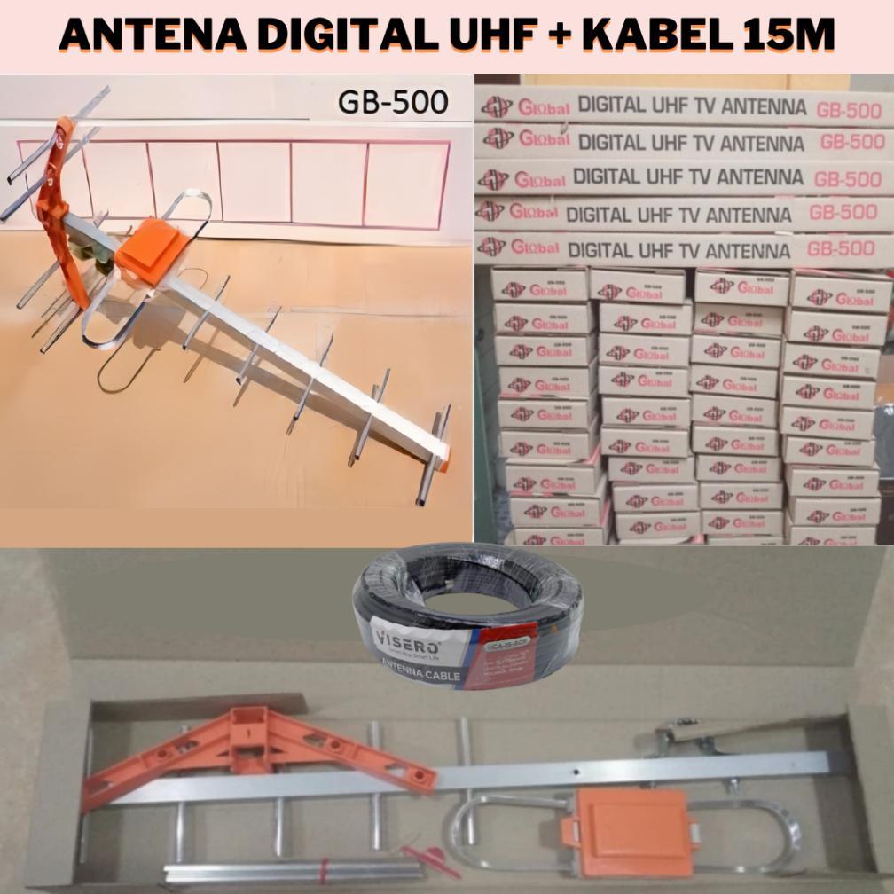 Antenna Digital UHF Global GB-500 Original antena TV luar Outdoor GB 500 Kabel 15meter