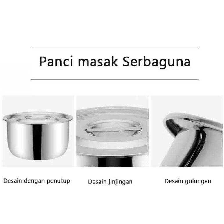 Panci Set Mangkok Stainless Wadah Sayur Baskom Plus Tutup Stock Pot 5in1 baskom