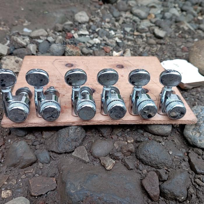 Dryer Gitar Cort Screwless Locking Tuner 6 In Line Chrome Original Dan Terpercaya